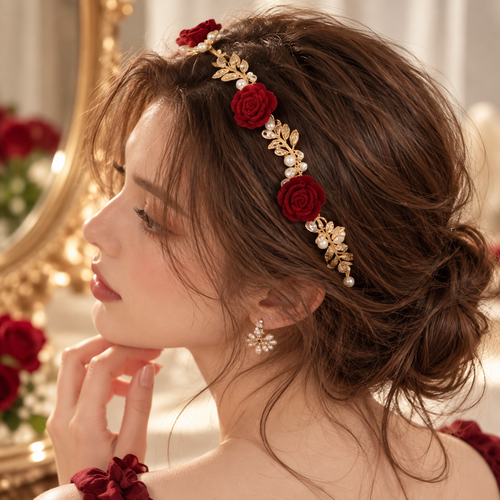 VeloraBloom Crimson Rose Headband