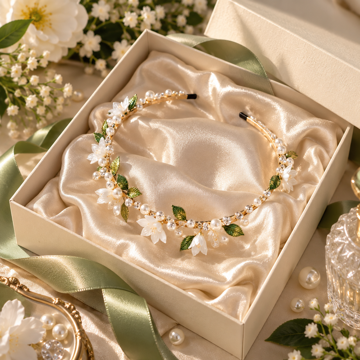 VeloraBloom Botanical Pearl Headband