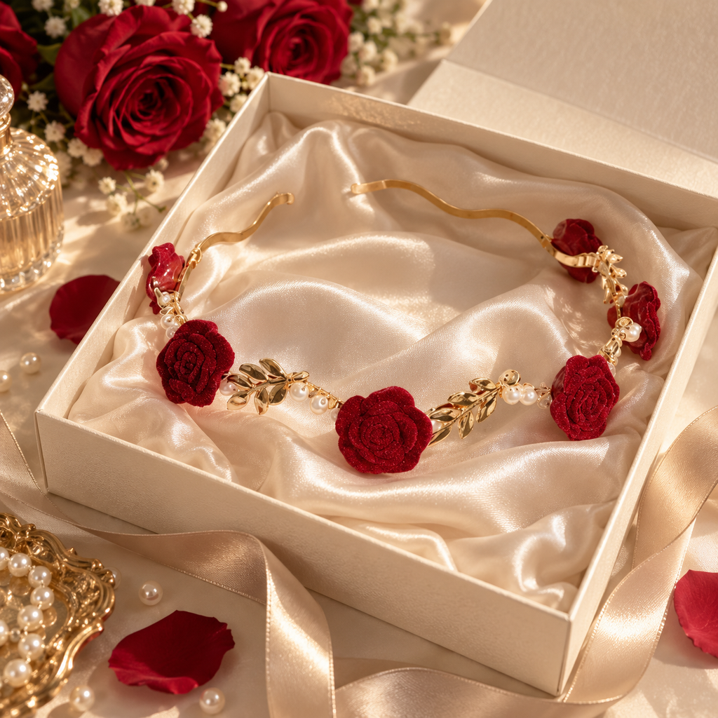VeloraBloom Crimson Rose Headband