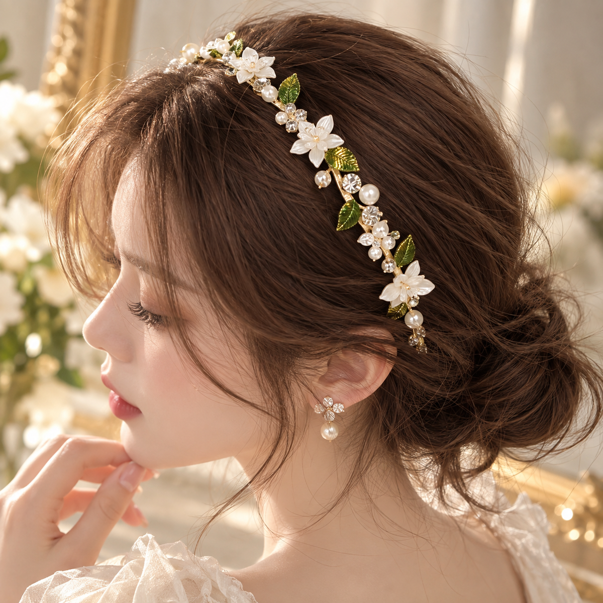 VeloraBloom Botanical Pearl Headband