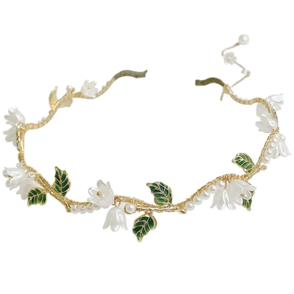 Korean Alloy Pearl Flower Headband Beads Tassel Wave Hair Band Woman Hair Accessories