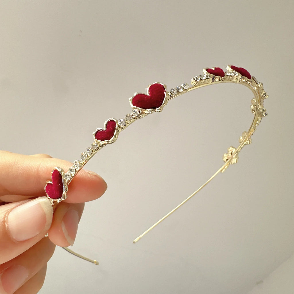 Ladies Elegant Rose Vine Headband Hair Accessories Headdress Girls Vintage Metal Flower Pearl Red Rose Tiara Hairbands